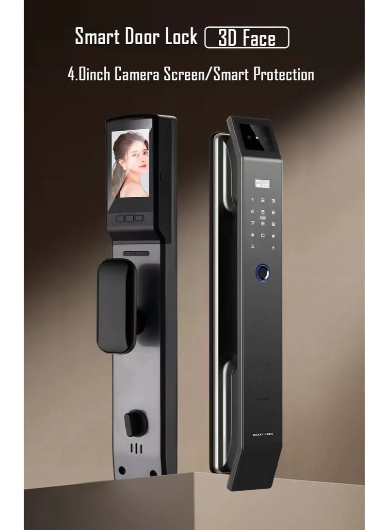 قفل وكالون باب ذكي ببصمة الاصبع وبصمة الوجه وكاميرا وكارت ورقم سري ومفتاح - Image 1